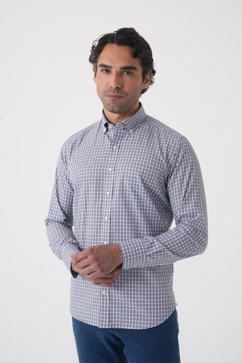 Regular Fit Paşa Yaka Pamuk Gri Erkek Gömlek (1)