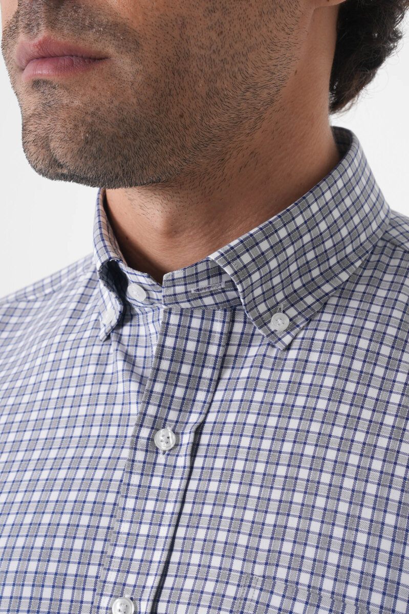 Regular Fit Paşa Yaka Pamuk Gri Erkek Gömlek - 5
