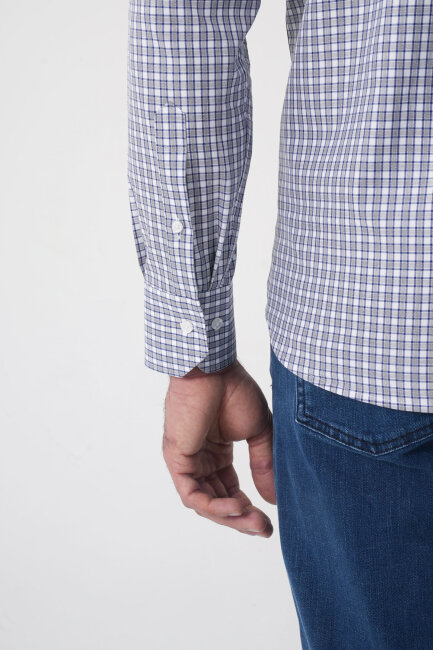 Regular Fit Paşa Yaka Pamuk Gri Erkek Gömlek - 7