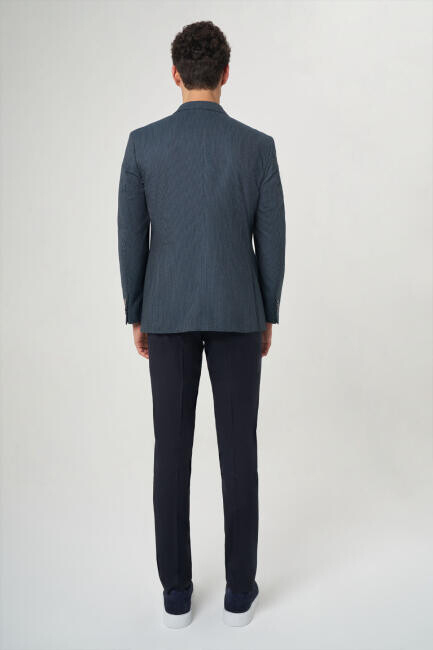 Modern Fit Mono Yaka Çift Yırtmaçlı 2 Düğmeli Gri Erkek Ceket - 2