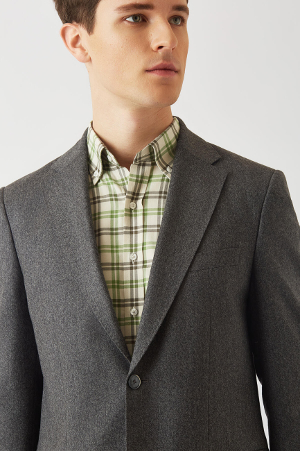 Erkek Modern Fit Kırlangıç Yaka 2 Düğmeli Çift Yırtmaçlı Ceket Antrasıt - 3