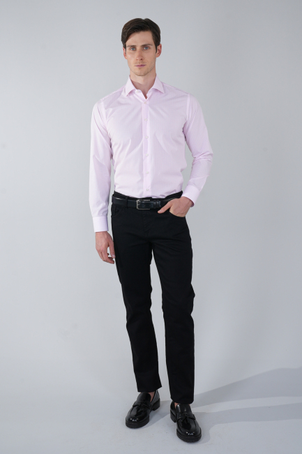 Pembe Uzun Kol İtalyan Yaka Cepsiz Erkek Gömlek   - 5