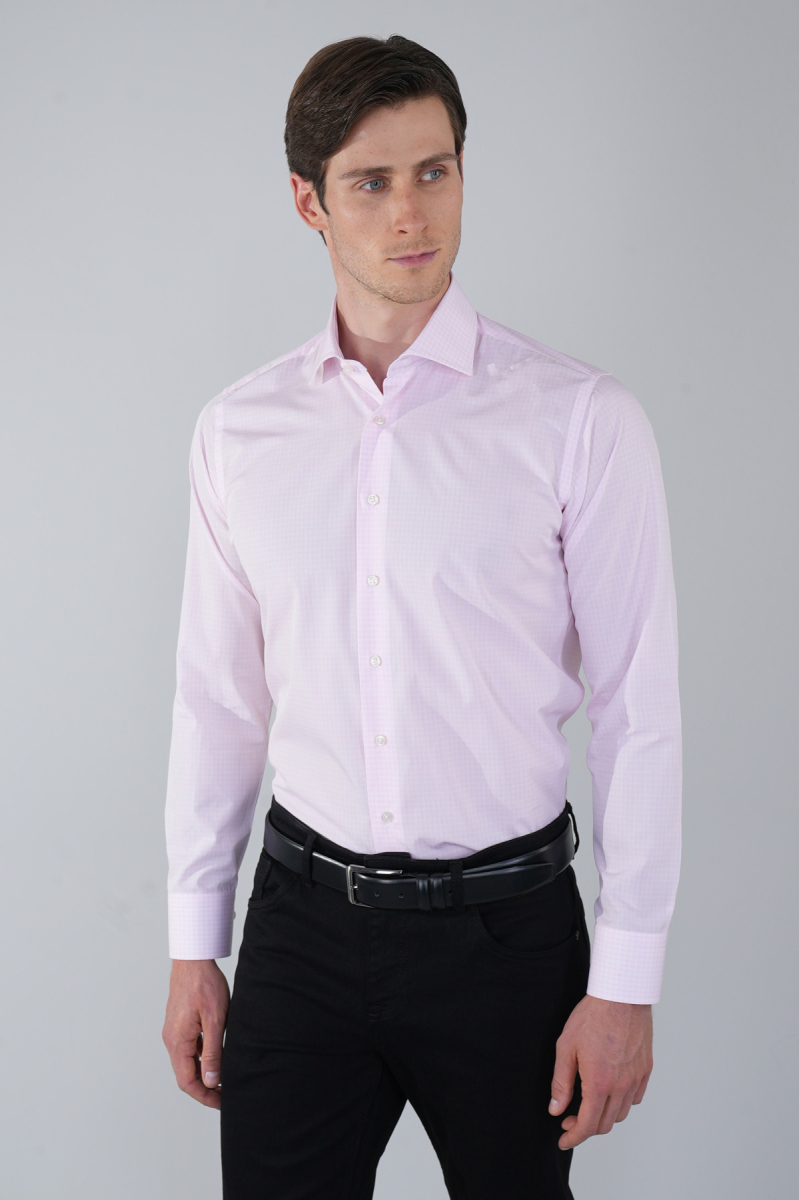 Pembe Uzun Kol İtalyan Yaka Cepsiz Erkek Gömlek  