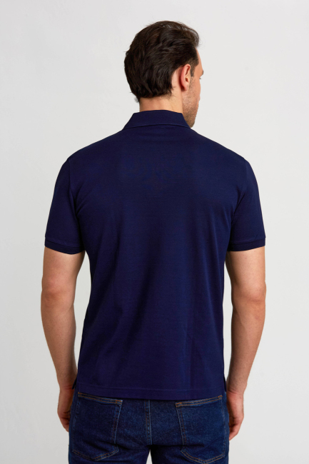 Pike Düğmeli Polo Yaka Lacivert Pamuk Erkek T-Shirt - 3