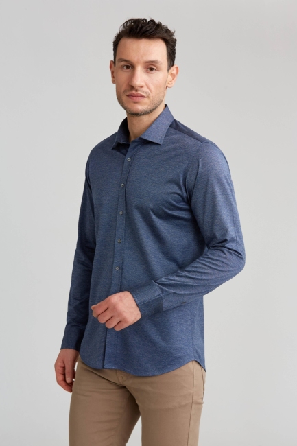 Platinium İtalyan Kumaş Regular Fit Lacivert Erkek Gömlek - 5