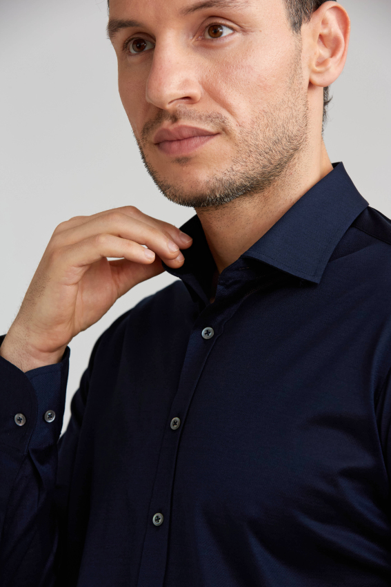 Platinium Regular Fit Koyu Lacivert Gri Gömlek - 5