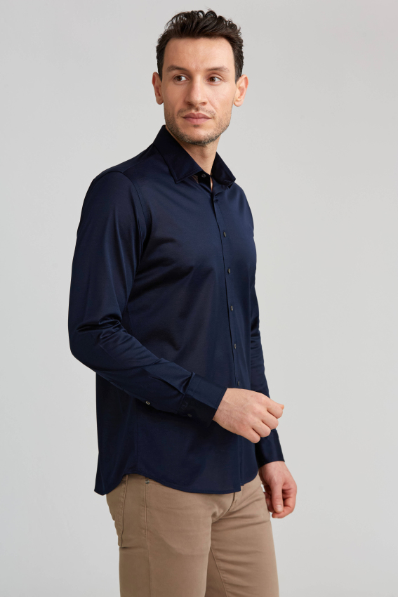 Platinium Regular Fit Koyu Lacivert Gri Gömlek - 4