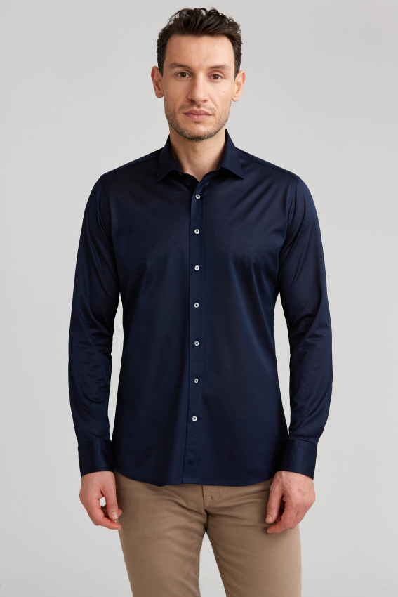 Platinium Regular Fit Koyu Lacivert Gri Gömlek - 1