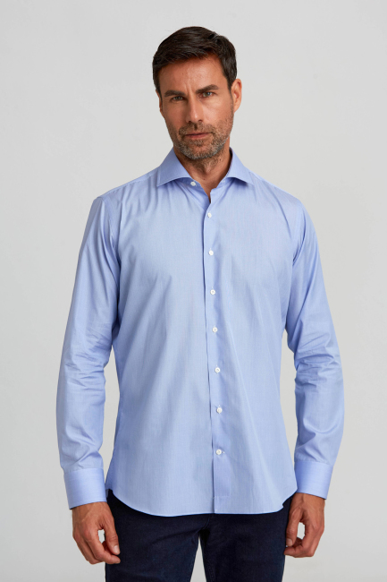 Regular Fit İtalyan Yaka Mavi Erkek Gömlek - Bisse