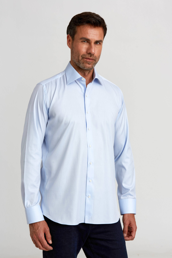Platinium İtalyan Kumaş Regular Fit Mavi Erkek Gömlek - 1