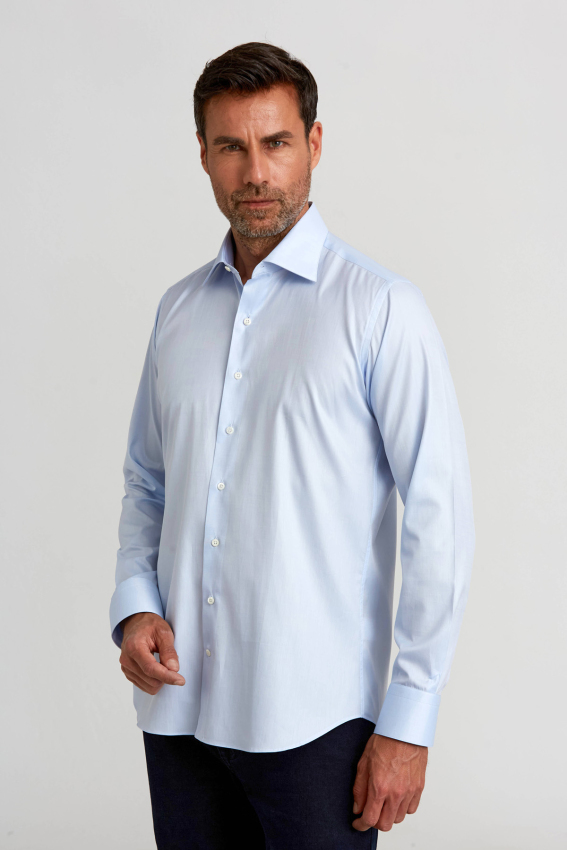 Platinium İtalyan Kumaş Regular Fit Mavi Erkek Gömlek - 4