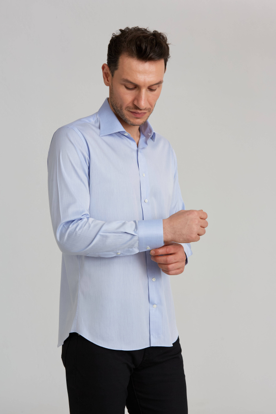 Platinium Regular Fit İtalyan Kumaş Mavi Erkek Gömlek - 5