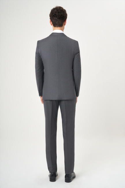 Platinum Erkek 6 Drop Mono Yaka 2 Düğmeli Çift Yırtmaçlı Yün Takım Elbise Füme - 2