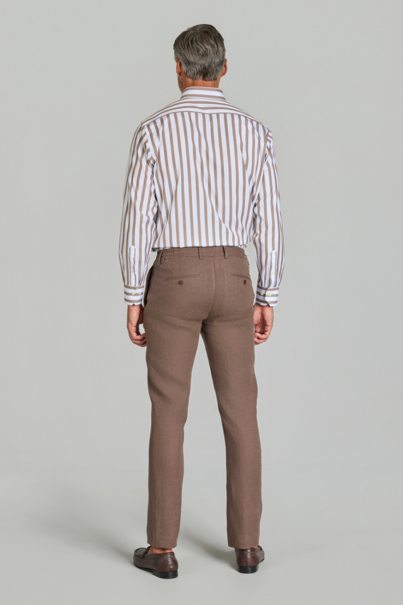 Lastikli Taba Keten Erkek Pantolon - 6