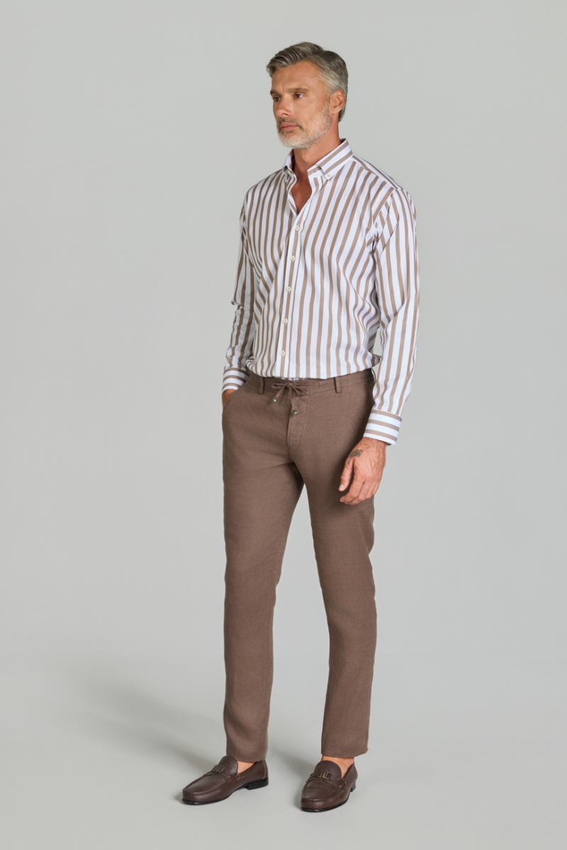 Lastikli Taba Keten Erkek Pantolon - 3