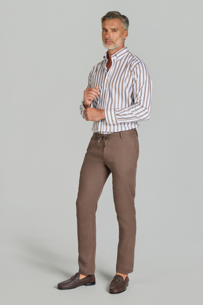 Lastikli Taba Keten Erkek Pantolon - 5