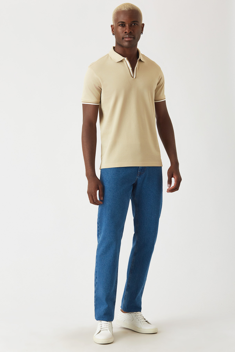Polo Yaka Bej Erkek T-Shirt - 4