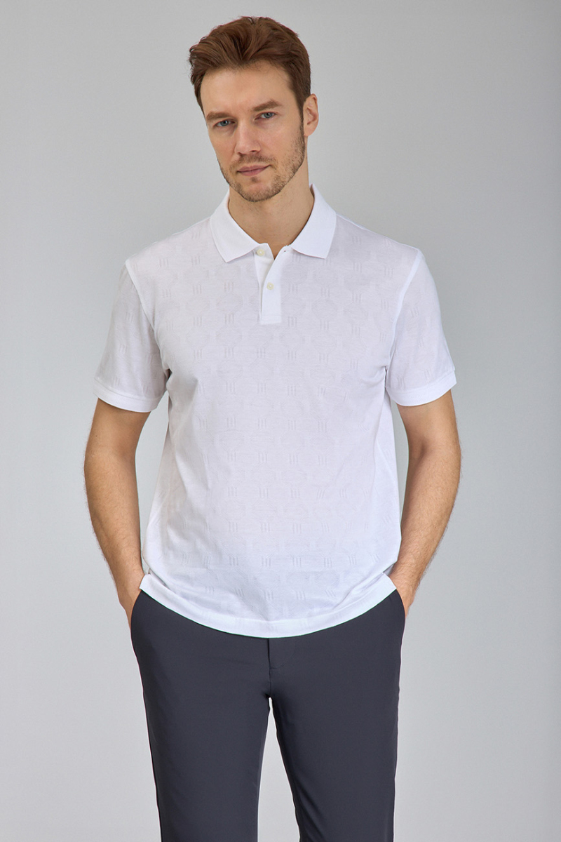 Polo Yaka Düğmeli Beyaz Erkek T-Shirt - 3