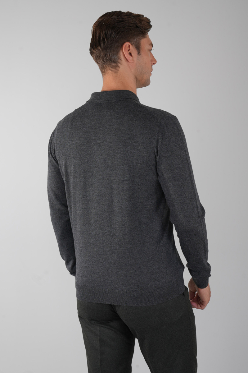 Polo Yaka Fermuar Detaylı Antrasit Erkek Yün Triko (1)