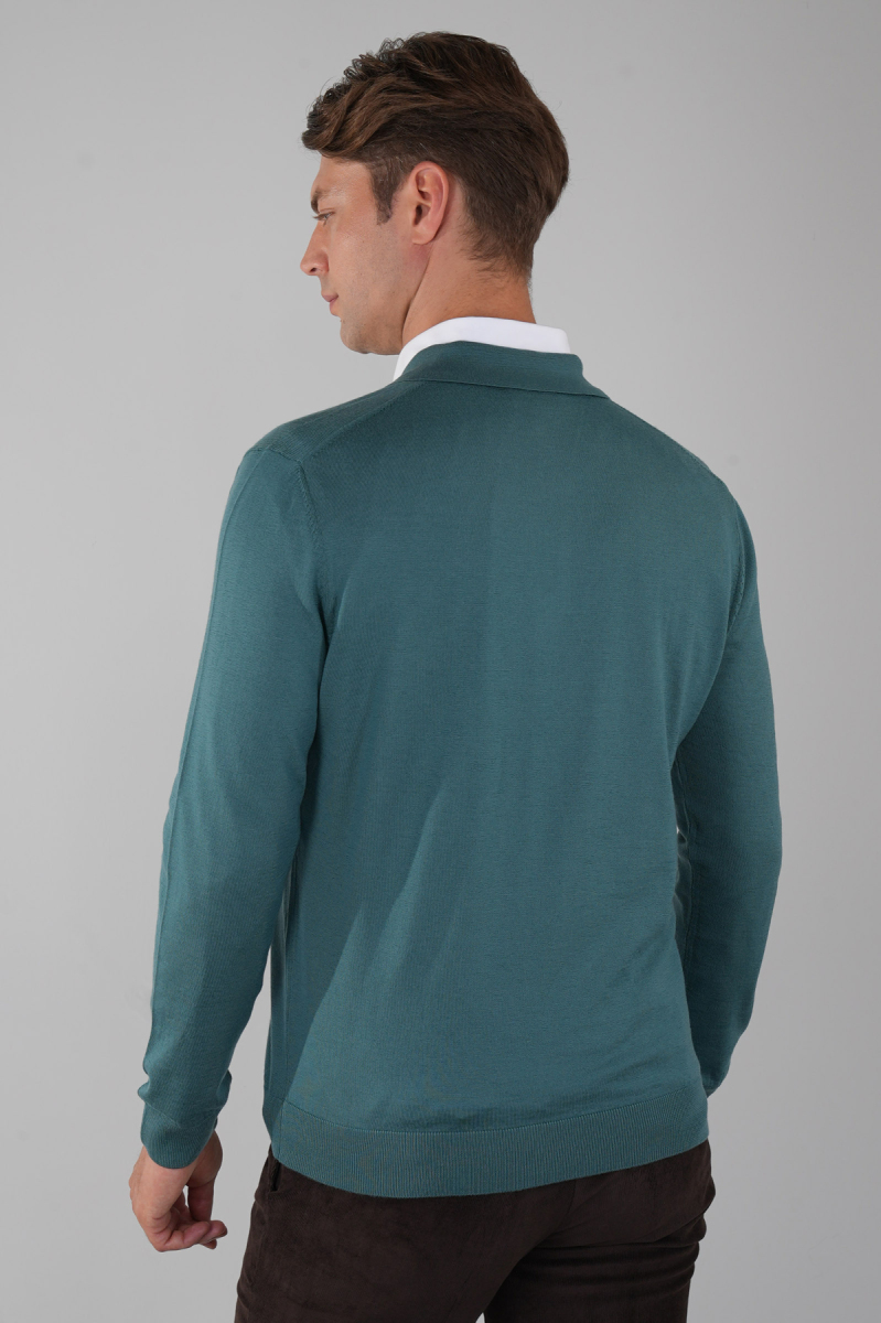 Polo Yaka Fermuar Detaylı Mint Erkek Yün Triko (1)