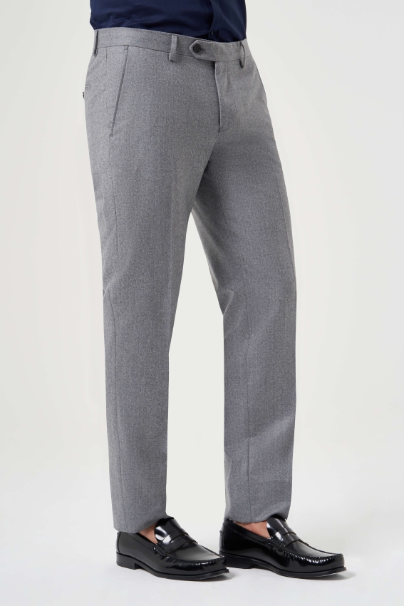 Regular Fit Düz Dokuma Flanel Gri Klasik Erkek Pantolon - 2
