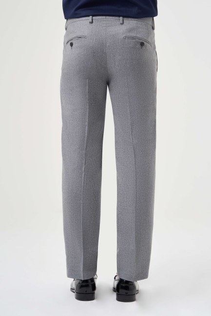 Regular Fit Düz Dokuma Flanel Gri Klasik Erkek Pantolon - 3