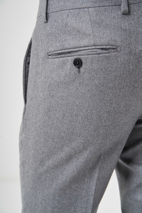 Regular Fit Düz Dokuma Flanel Gri Klasik Erkek Pantolon - 4