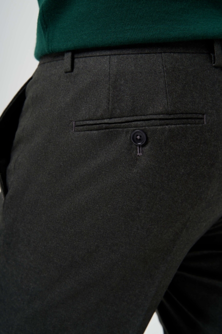 Regular Fit Düz Dokuma Flanel Haki Klasik Erkek Pantolon - 3