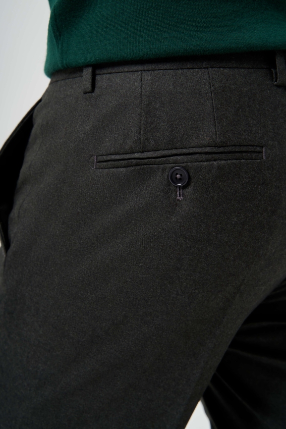 Regular Fit Düz Dokuma Flanel Haki Klasik Erkek Pantolon - 3