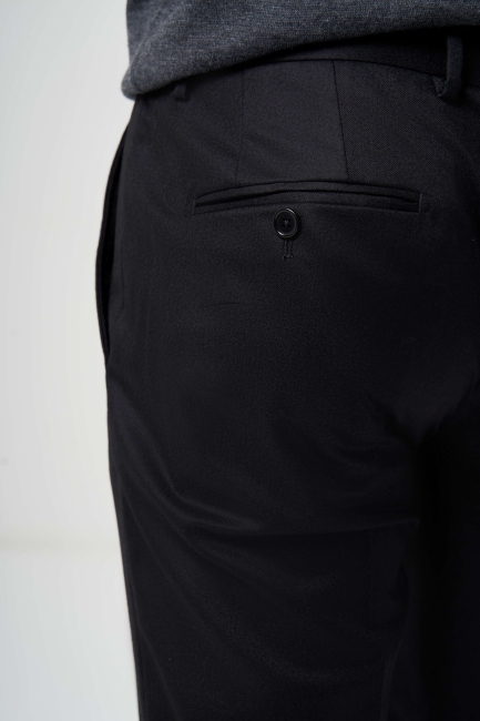 Regular Fit Düz Dokuma Flanel Siyah Klasik Erkek Pantolon - 4