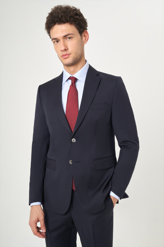 Regular Fit Lacivert Düz Erkek Takım Elbise - 1