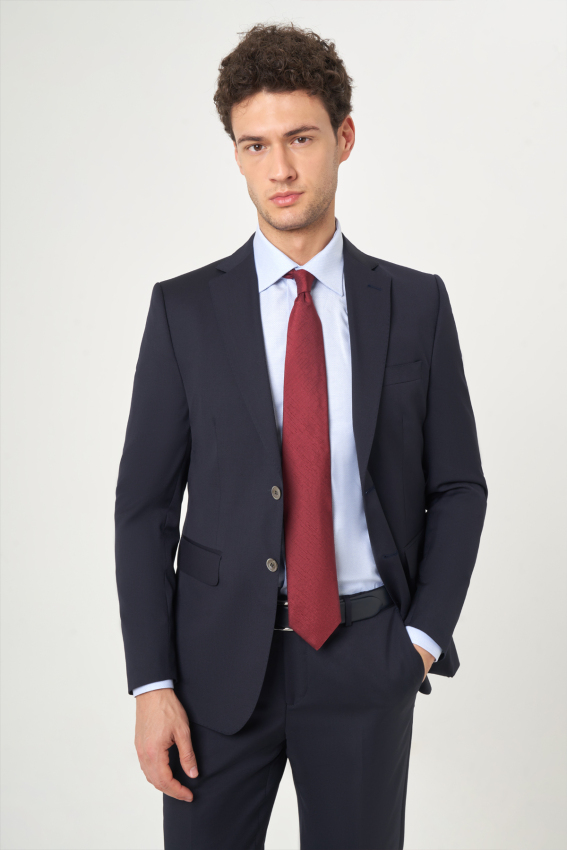 Regular Fit Lacivert Düz Erkek Takım Elbise - 3