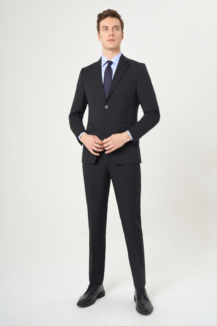 Regular Fit Siyah Düz Erkek Takım Elbise - 5