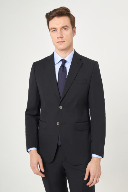 Regular Fit Siyah Düz Erkek Takım Elbise - 4