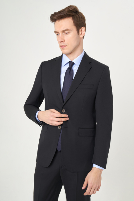 Regular Fit Siyah Düz Erkek Takım Elbise - 1