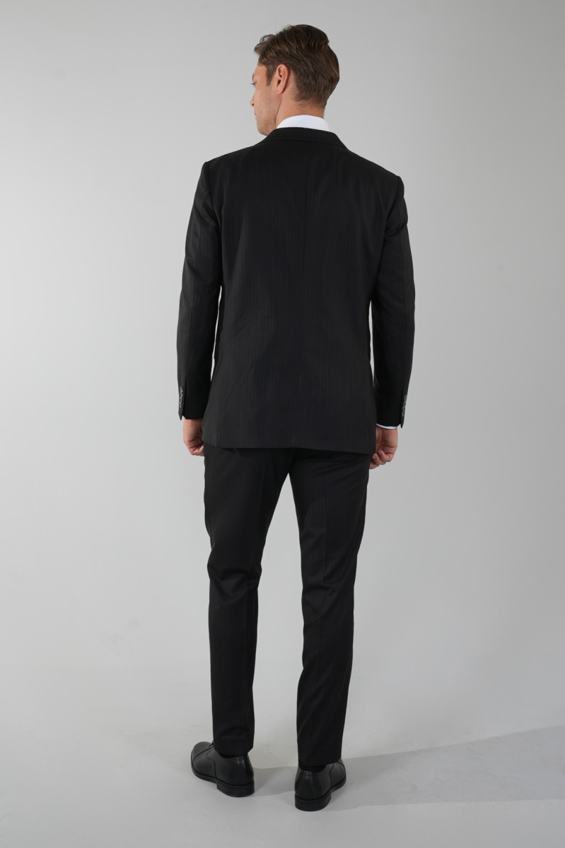 Siyah Mono Yaka Çift Yırtmaçlı 6 Drop Yün Takım Elbise (1)