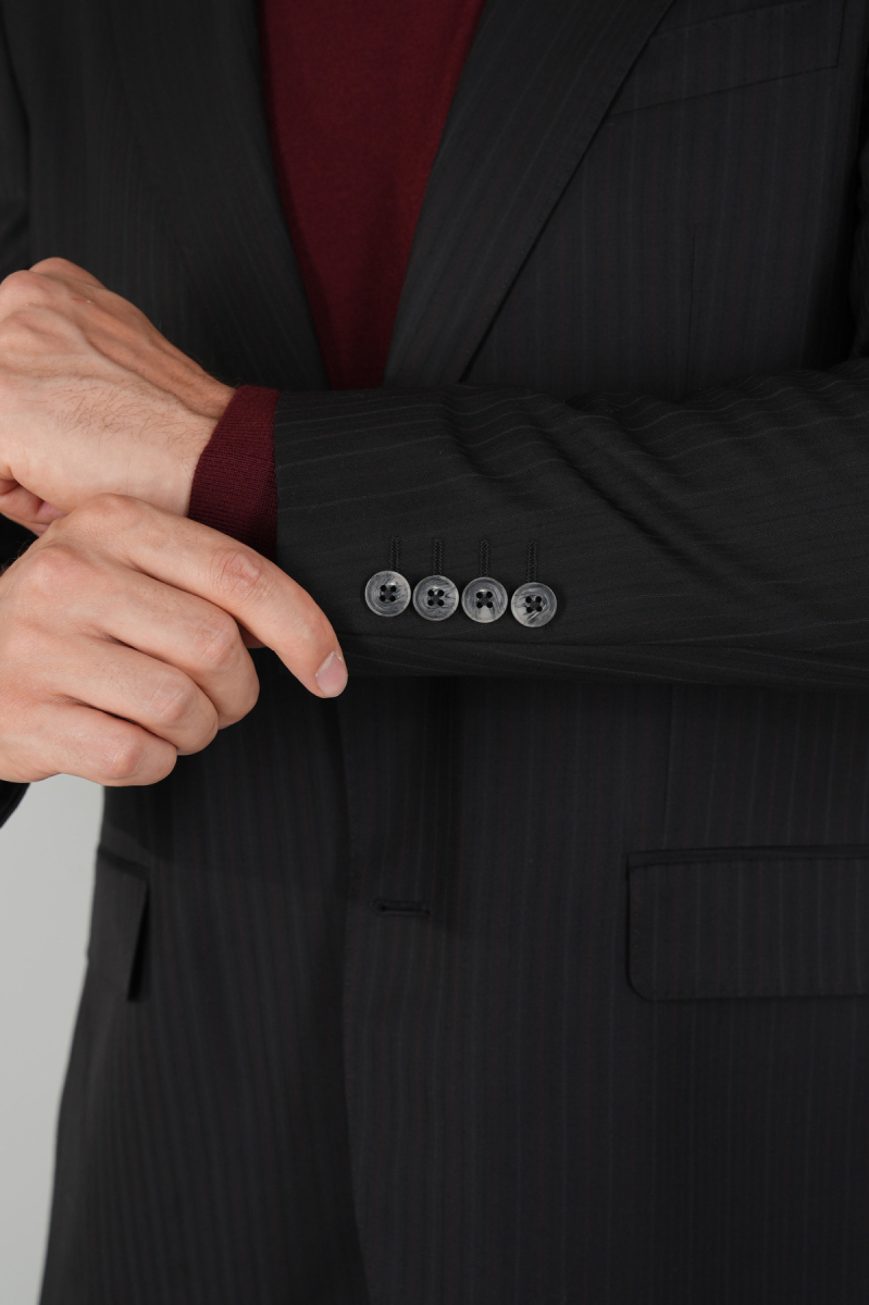 Siyah Mono Yaka Çift Yırtmaçlı 6 Drop Yün Takım Elbise - 8