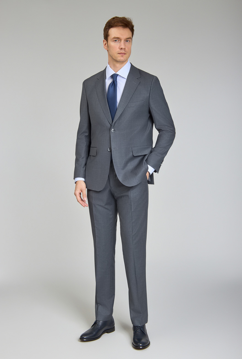 Mono Yaka, Çift Yırtmaçlı, Slim Fit Gri 6 Drop Erkek Takım Elbise - 3