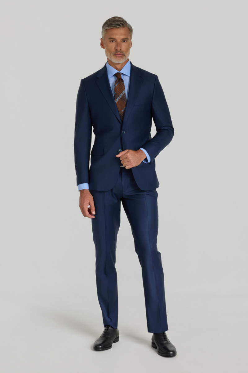 Mono Yaka, Çift Yırtmaçlı, Slim Fit Lacivert 6 Drop Erkek Takım Elbise - 1