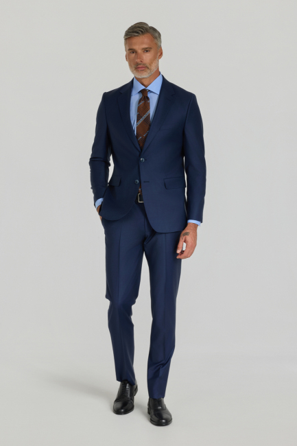 Mono Yaka, Çift Yırtmaçlı, Slim Fit Lacivert 6 Drop Erkek Takım Elbise - 2