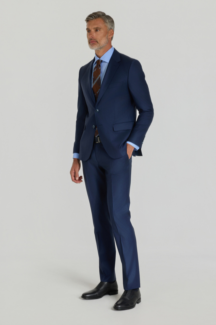 Mono Yaka, Çift Yırtmaçlı, Slim Fit Lacivert 6 Drop Erkek Takım Elbise - 3
