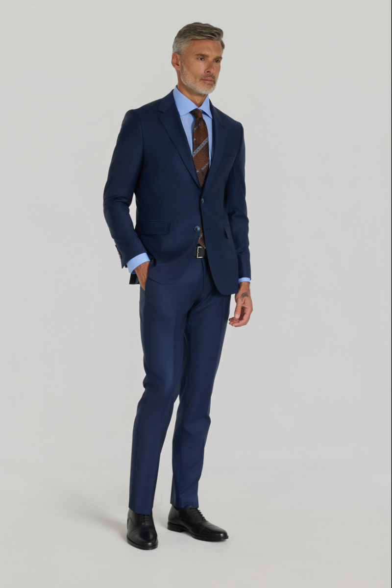 Mono Yaka, Çift Yırtmaçlı, Slim Fit Lacivert 6 Drop Erkek Takım Elbise - 4