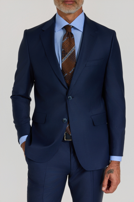 Mono Yaka, Çift Yırtmaçlı, Slim Fit Lacivert 6 Drop Erkek Takım Elbise - 5
