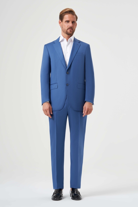 Comfort Fit Mono Yaka Drop 6 Çift Yırtmaçlı Açık Lacivert Erkek Takım Elbise - 1