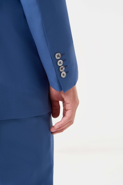 Comfort Fit Mono Yaka Drop 6 Çift Yırtmaçlı Açık Lacivert Erkek Takım Elbise - 4