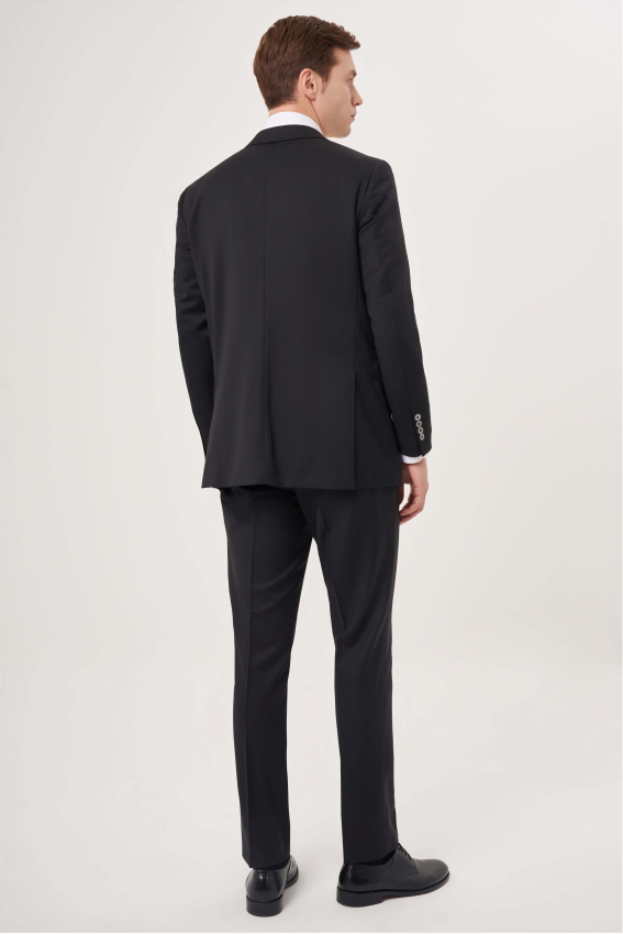 Comfort Fit Mono Yaka Drop 6 Çift Yırtmaçlı Siyah Erkek Takım Elbise - 2