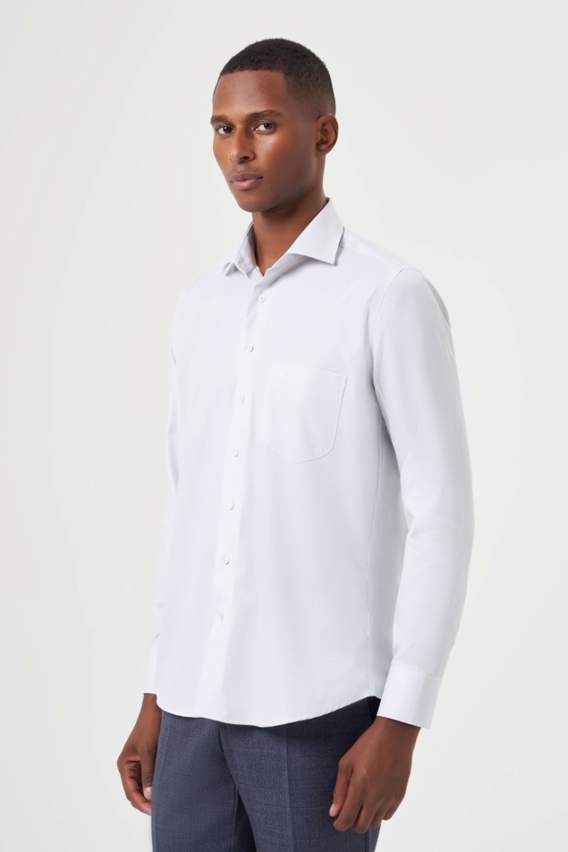 Regular Fit Açık Gri Basic Klasik Erkek Gömlek