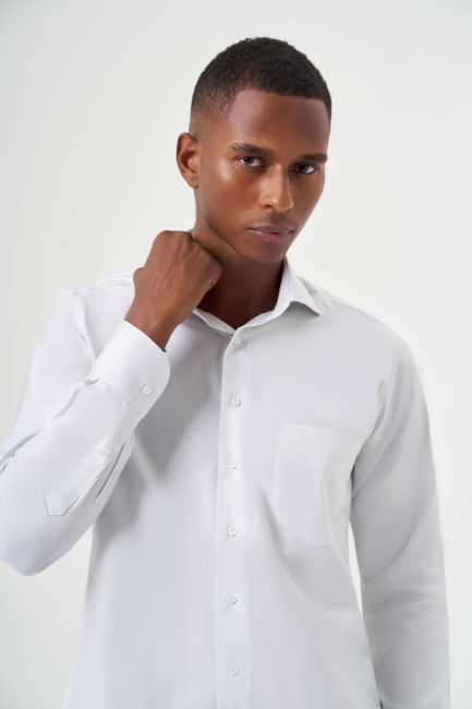 Regular Fit Açık Gri Basic Klasik Erkek Gömlek - 5