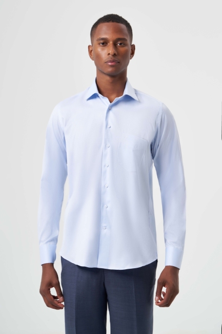 Regular Fit Açık Mavi Basic Klasik Erkek Gömlek - 1
