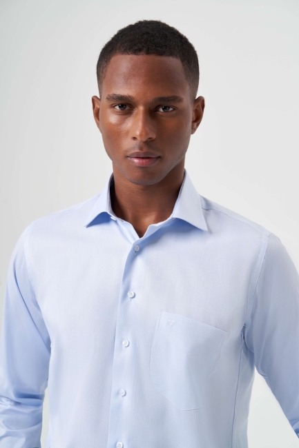 Regular Fit Açık Mavi Basic Klasik Erkek Gömlek - 4